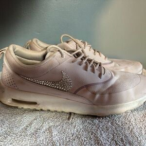 Nike Women's Beige Sneakers with Rhinestone Swoosh
